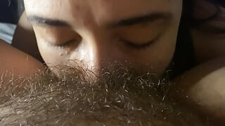 Lesbian Sucking Very Hairy and Wet Pussy