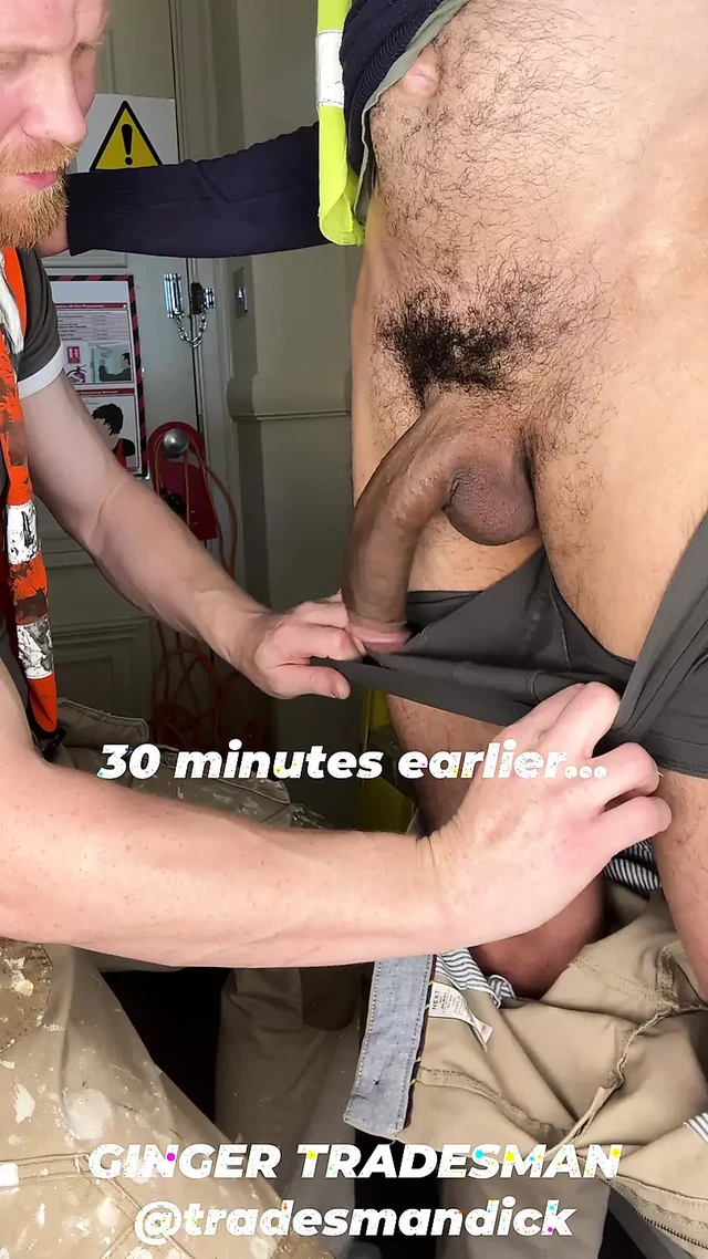 XL Huge monster cock fucks his cum inside ginger tradesman’s ass hole! Creampie!!