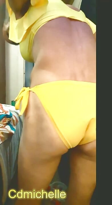 Cdmichelle Wearing Sexy Tan and Yellow Swimsuit