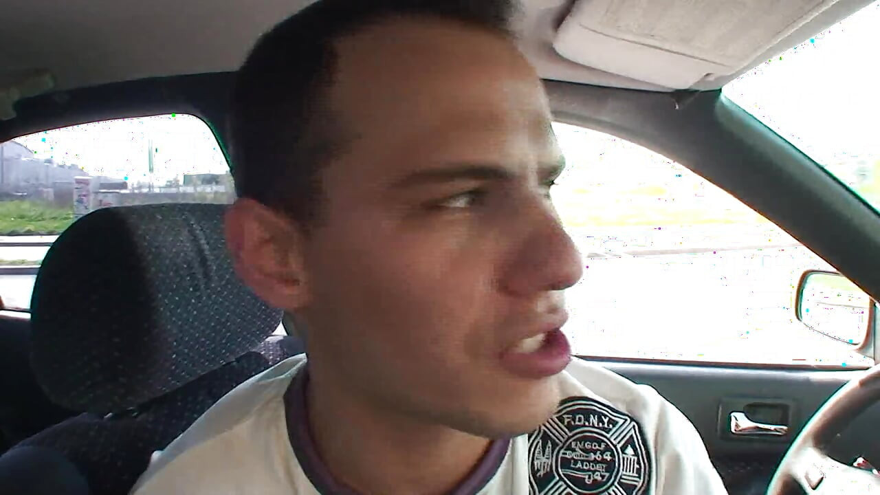 Picked up brunette teen blowing and riding two dicks