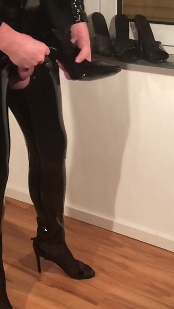Must-see moment from "Latex Dress, PVC Coat and High Heels Masturbation"