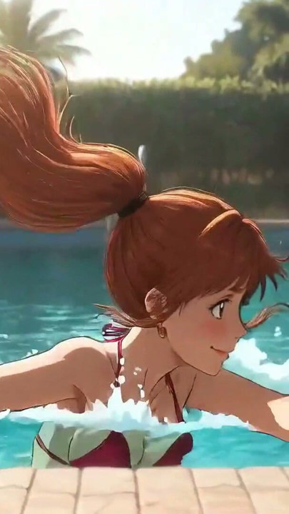 AI Girl Sensually on the Pool - Studio Ghibli Style | Clip 1