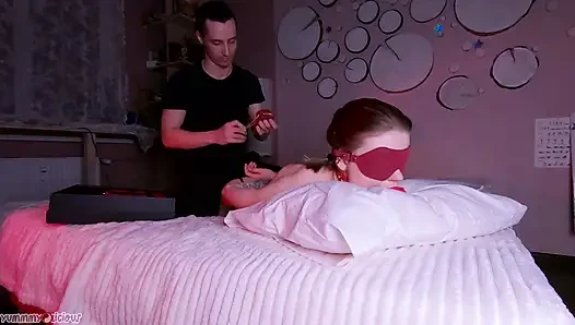 Dripping Cum in Mouth After Massage and BDSM Spanking
