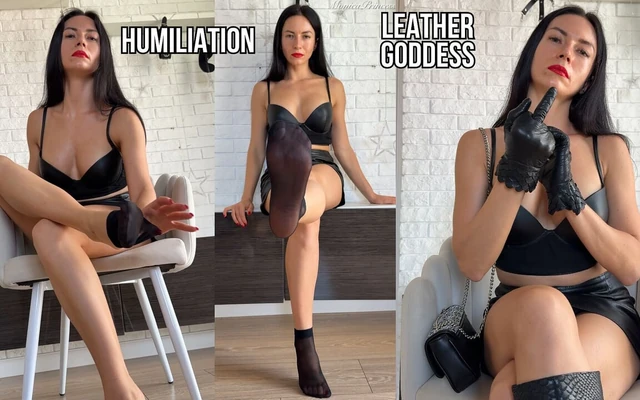 Leather Goddess, Slave Training, Humiliation, Feet in Nylon Socks Worship 4K