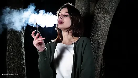 Sweet Russian Girl Smoking Cigarette Outdoor Daylight