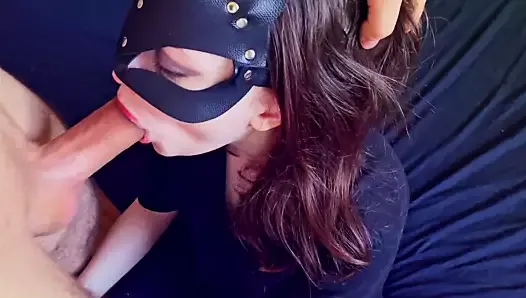 My stepbrother has such a big dick that he barely fit in my tight teen mouth, and he finished on her face