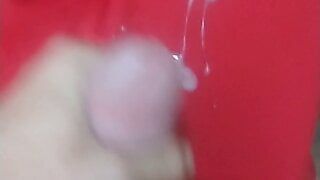 Jerking out a huge thick load of cum