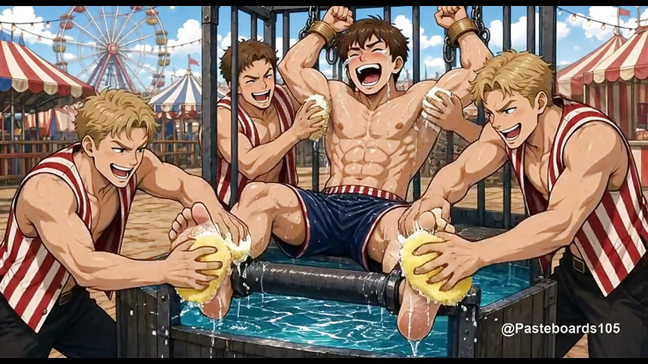 Strapped On The Carnival Dunk Tank Seat, Sponges And Fingers On His Soles And Armpits (2D Anime)