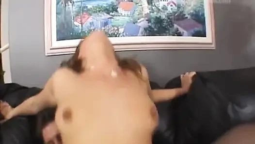 Dirty whore squirts while a massive man screws her pierced bush and asshole
