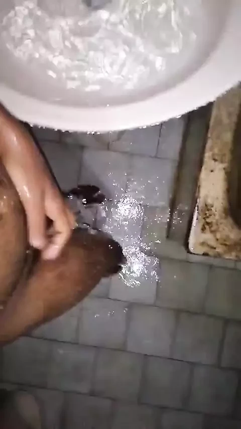 Pee and washing his small cock sexy black boy touching showing his naked