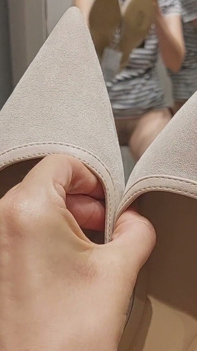 Sexy brunette tries on clothes in fitting room. I'm looking at a hairy mom, hairy pussy, big tits, big ass. | Clip 1