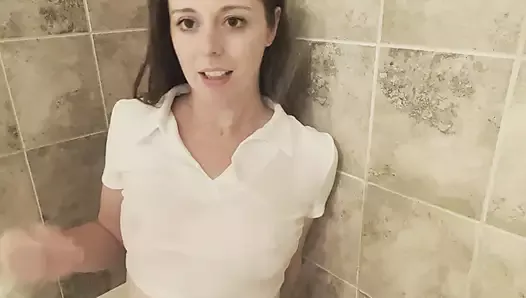 Giving you a BJ in the shower while showing off my nipples