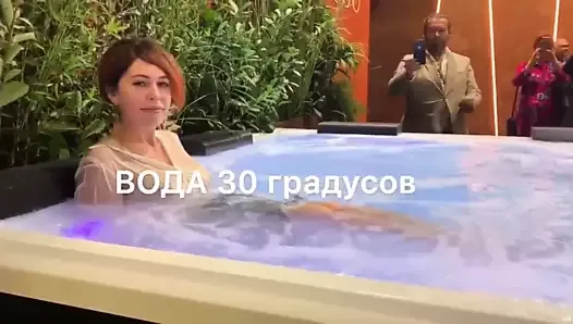 Russian Babe Gets Soaked in Clothes in Public Hot Tub