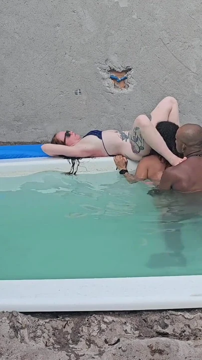 Spectacular moment from "Jerking off to the pool and fucking two hot chicks with cumshot inside"