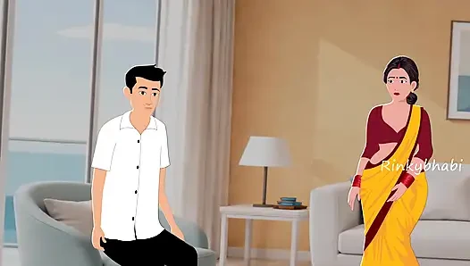 Hintli kadın yatak odasında büyük memeli kadın