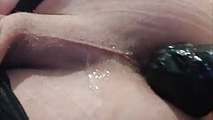 Skinny femboy Melissa shuving her bbc dildo in her lubed hole