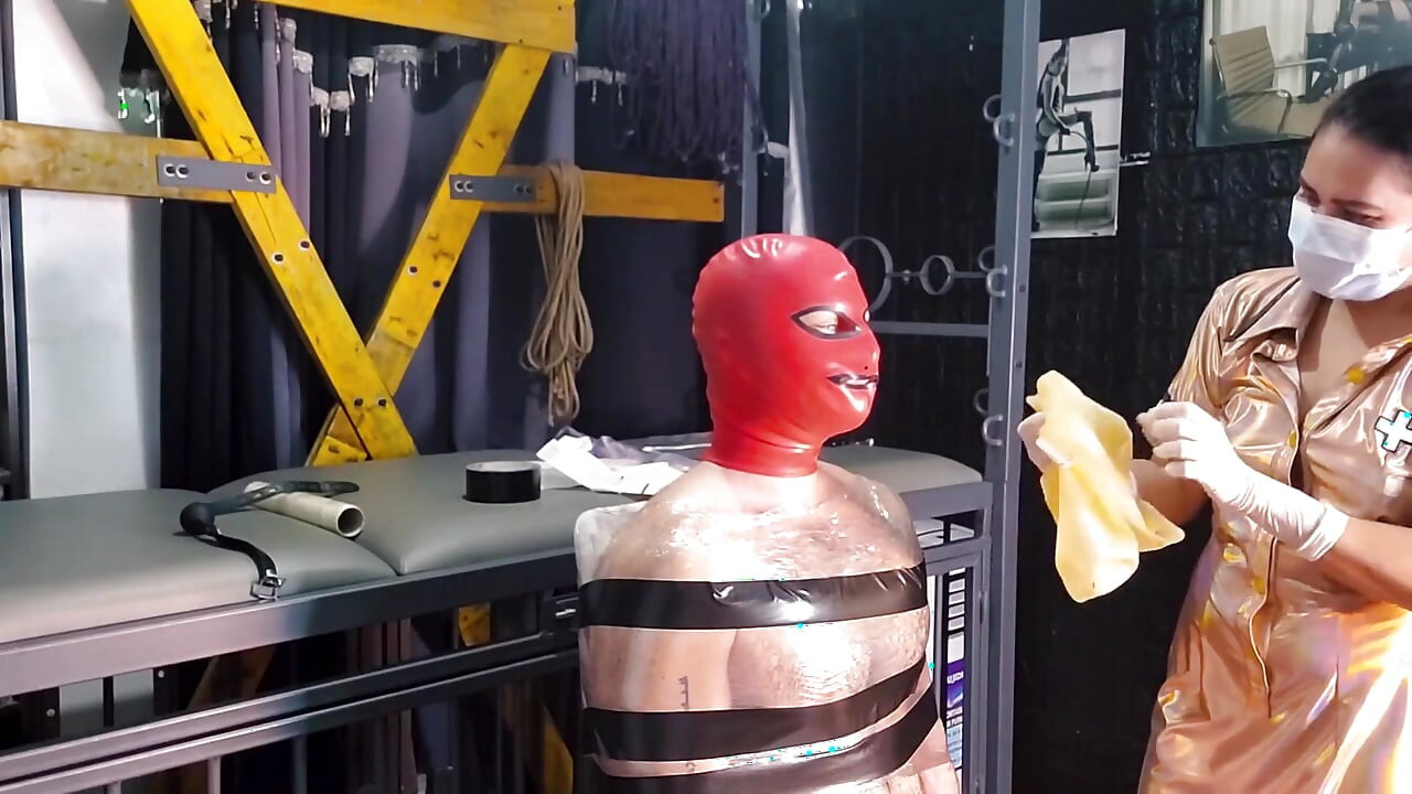 Medical latex breath play femdom