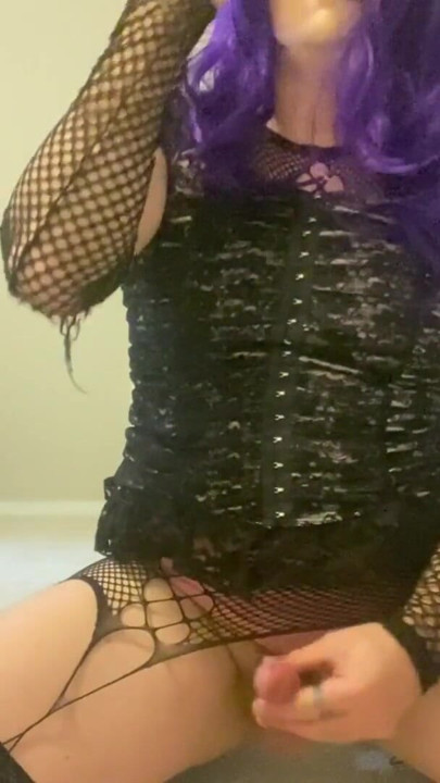 Goth sissy swallows entire load | Clip 1
