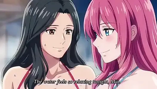 Stepmom and stepsister taking hot bath and pressing togather