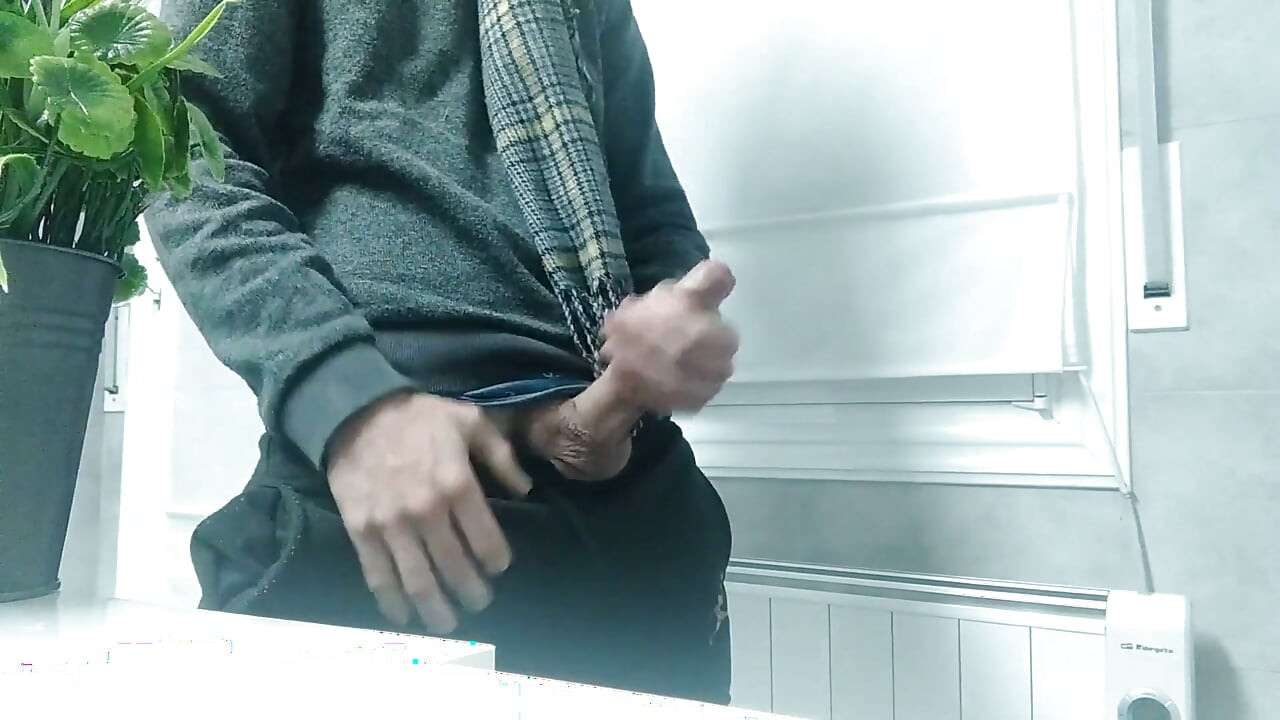 Big Cock Guy with His Scarf, He Is Cold and He Jerks off and Cums to Get Warm
