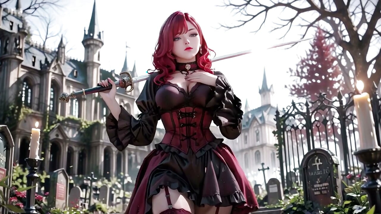 Redhead Gothic Muse: A Forbidden Encounter in the Dark Cemetery.