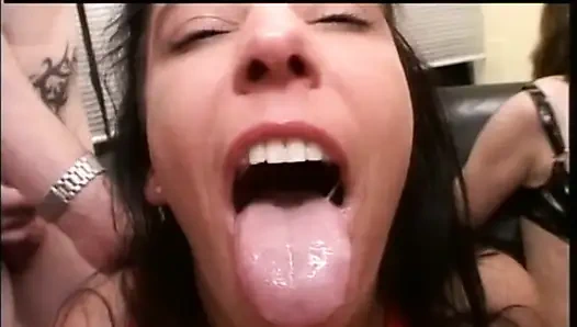 Bukkake with Big Cocks for Pretty MILF with Hairy Pussy