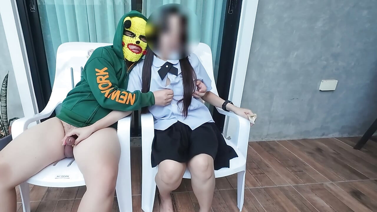 Thai students having outdoor sex with a friend.