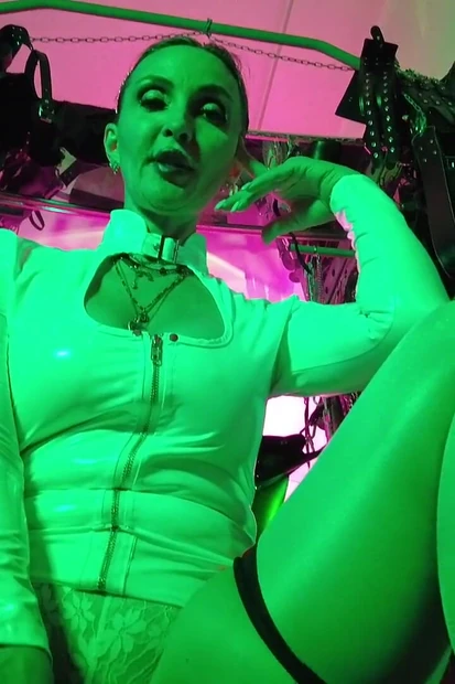 Dominatrix Eva Latex Solo Facesitting Femdom Panties Big Ass MILF BDSM Fetish Hot Heels Gonzo White Pvc Dress