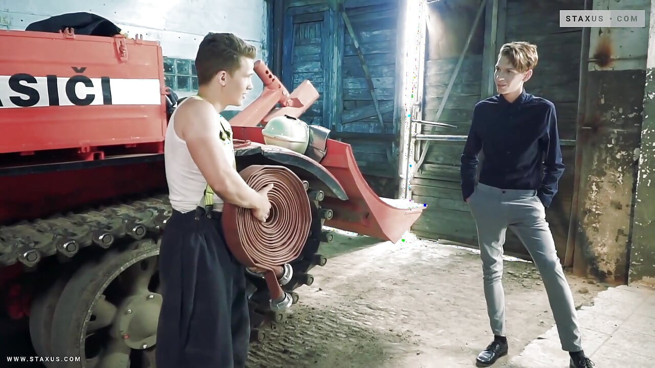 Staxus:: Hung Twink Gets a Fireman’s Lift Onto Hunky Pal’s Hose!