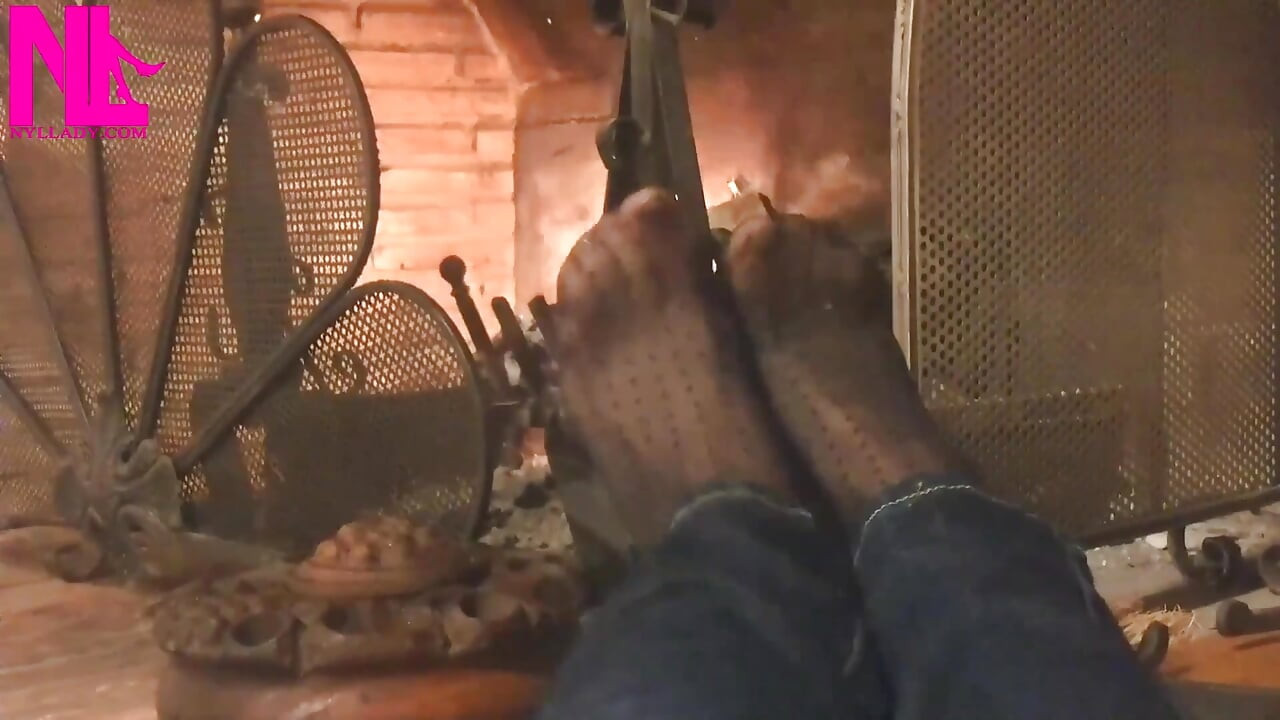 Warming up My Hosed Feet at the Fireplace