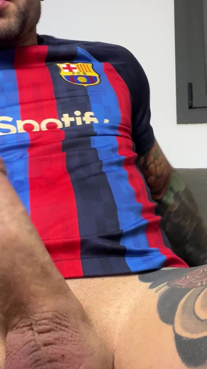 Handsome Spaniard Jerks off in the Barça Shirt