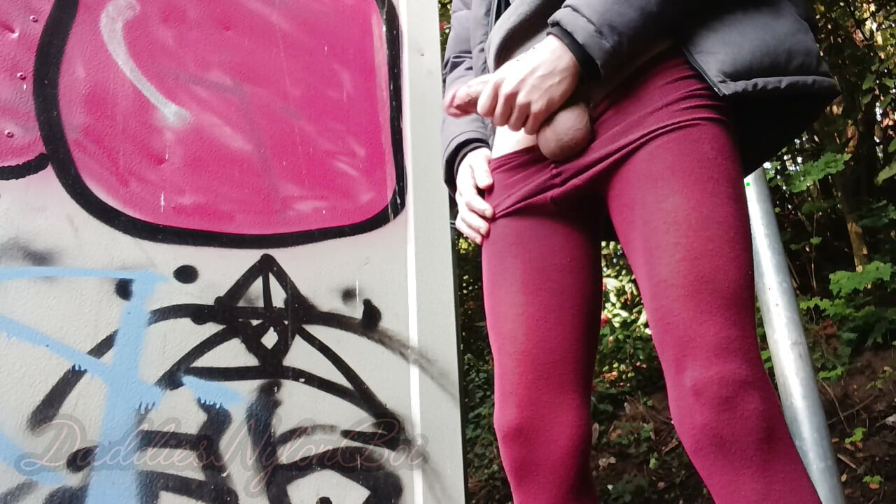 Hairy Sissy in Nylons - Jerking Off in the Nature