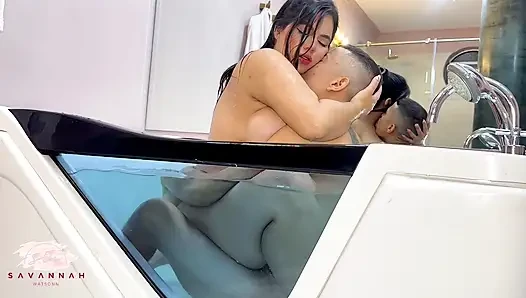 A Pregnant Housewife Has Sex with Her Stepson in the Bathtub - Savannah Watson