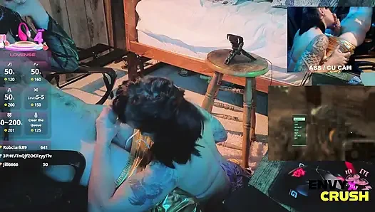 Gamer Girl in Fishnets Gets on Her Knees