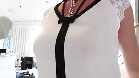 Juli's shirt reveals her boob