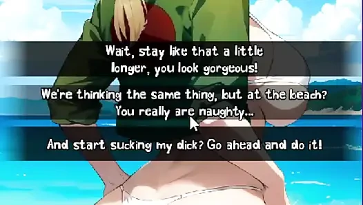 The date with Tsunade on the beach. Topless of Naruto's biggest natural tits.