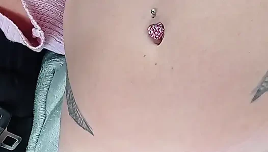 Fingering in a car park with a breast pump