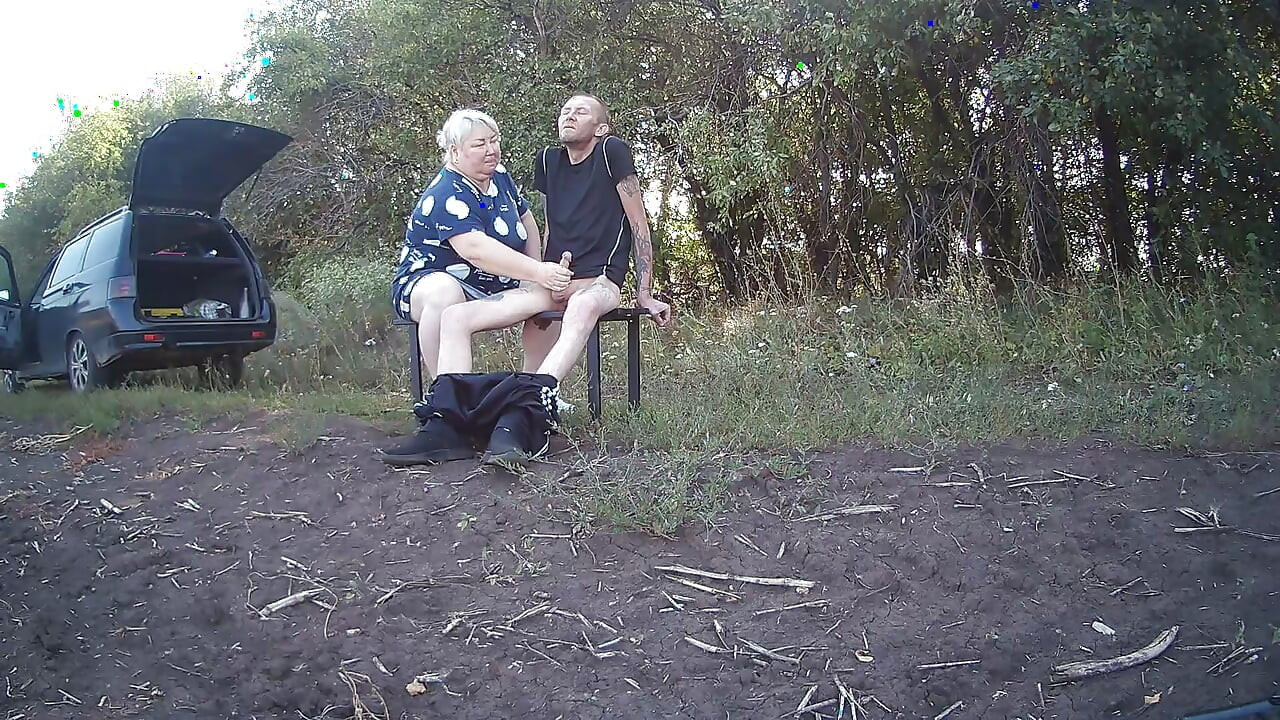 Mother-in-law in a public park jerks off my dick until I cum