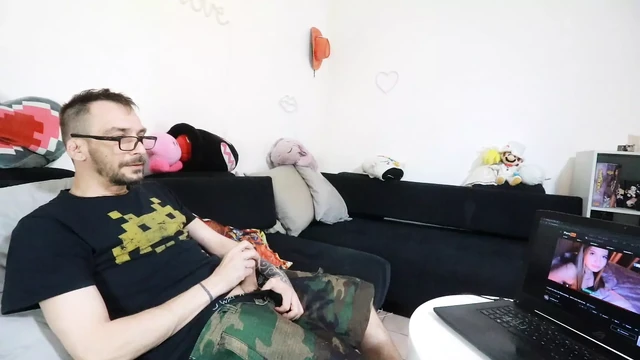 My friend finds my geek roommate is masturbating and my friend and I give him his first blowjob.