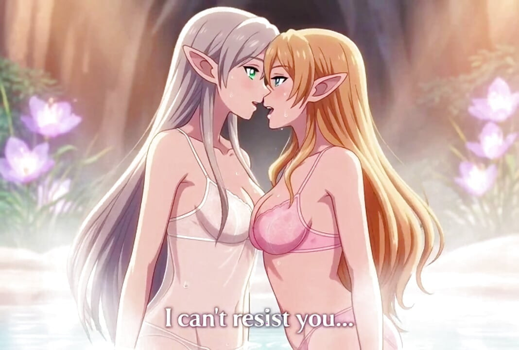 Two beautiful lesbian elves share an intimate night in a magical hot springs