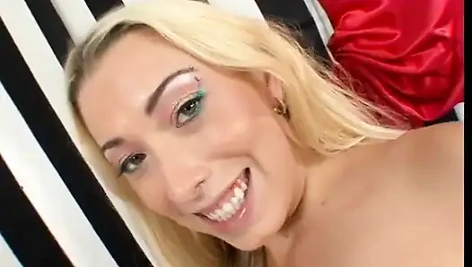 Babes behind the scenes try to clean up their faces from the cum