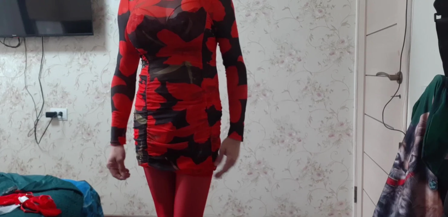 Showing off my red lingerie and stockings look,Kristino4ka24