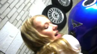 blonde in the garage