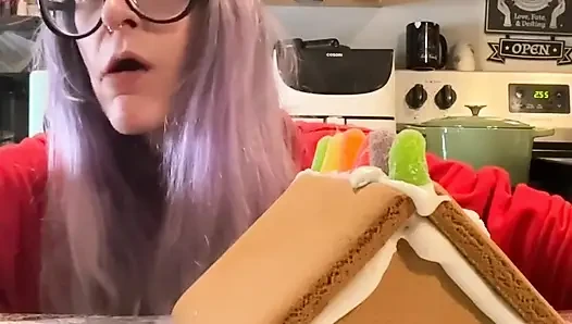 73 Giantess in 8-inch Heels Decorates a Gingerbread Village