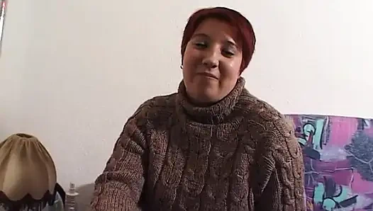 Chubby redhead slut toys her hairy cunt at the casting