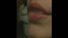 Huge load dripping from her mouth