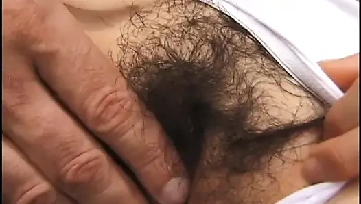 Asian slut's hairy pussy is combed and fucked