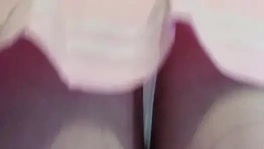 Thick BBW rides big realistic dildo in a pink babygirl cheer dress