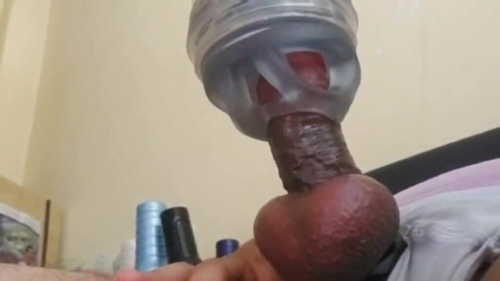 Screwing tight fleshlight with my black dick