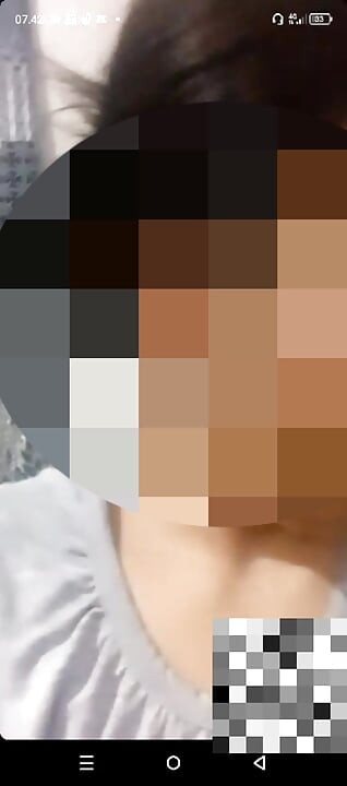 shows off her big natural breasts, in a video call
